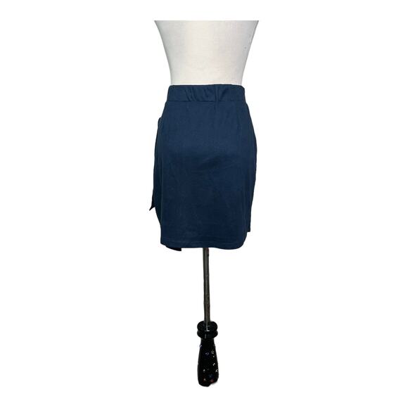 American Threads navy blue faux wrap pull on mini skirt size large - Picture 7 of 12